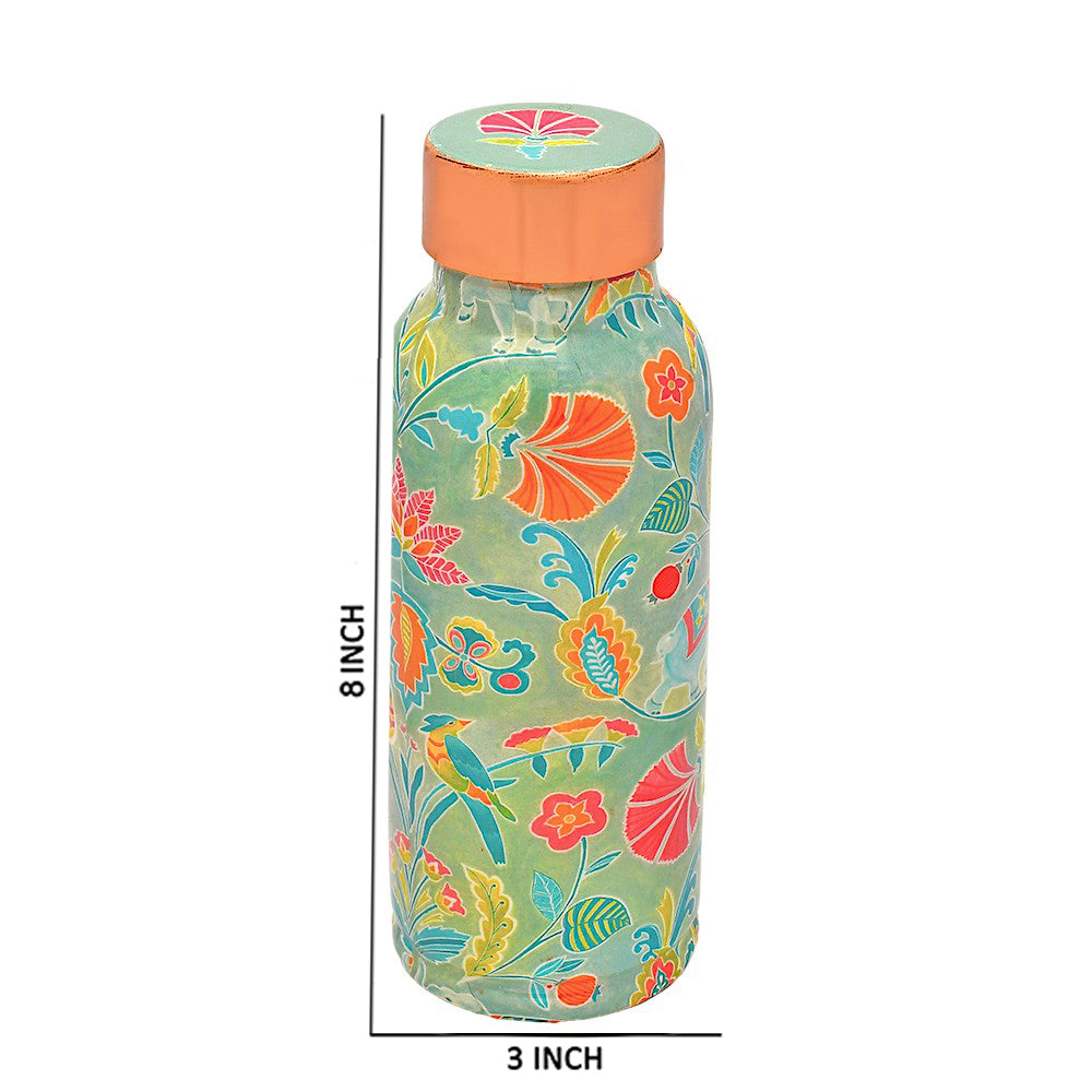 Mughal Printed  Pure Copper Water Bottle 950 ml