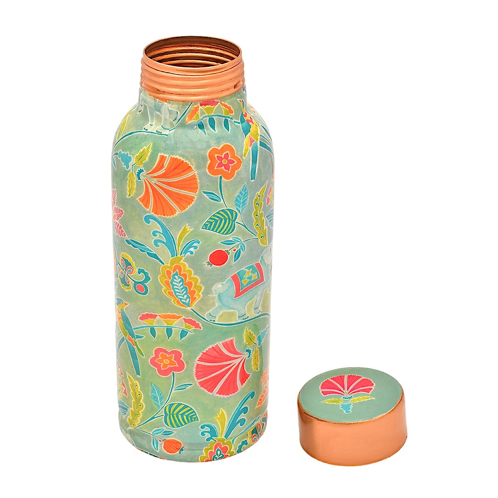 Mughal Printed  Pure Copper Water Bottle 950 ml