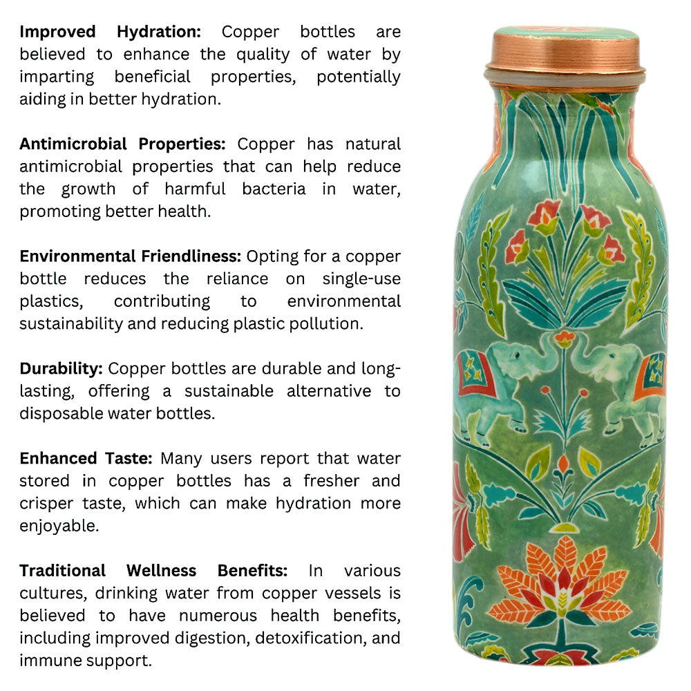 Mughal Printed  Pure Copper Water Bottle 500 ml