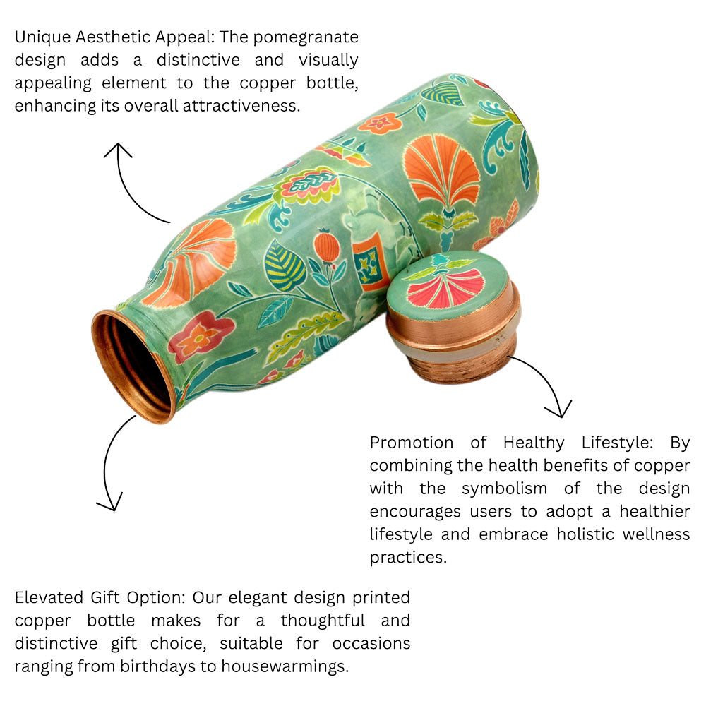 Mughal Printed  Pure Copper Water Bottle 500 ml & 750 ml
