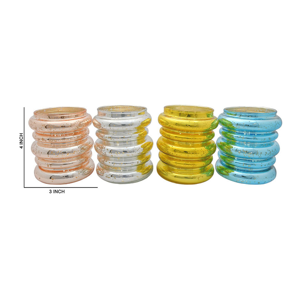 Mango Homes Round Fancy Mercury Tealight Glass Candle Holder(Multicolour)Perfect for Home Decor