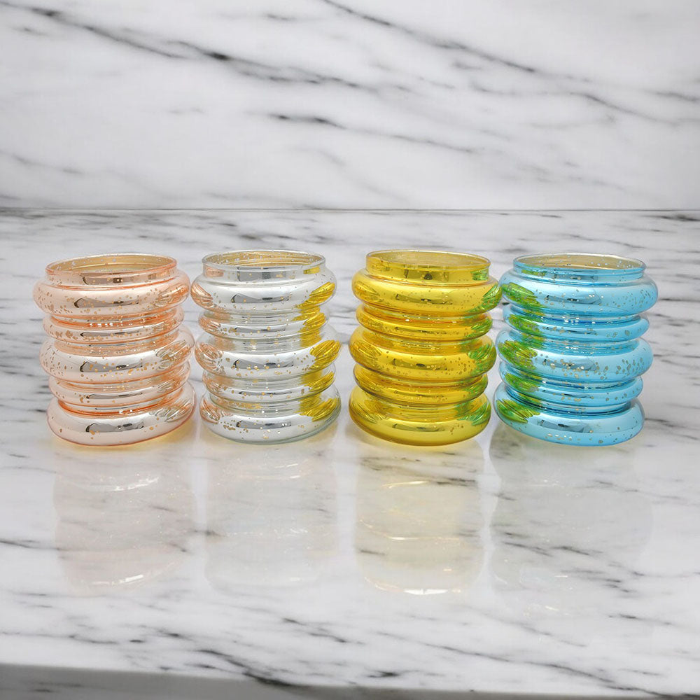 Mango Homes Round Fancy Mercury Tealight Glass Candle Holder(Multicolour)Perfect for Home Decor