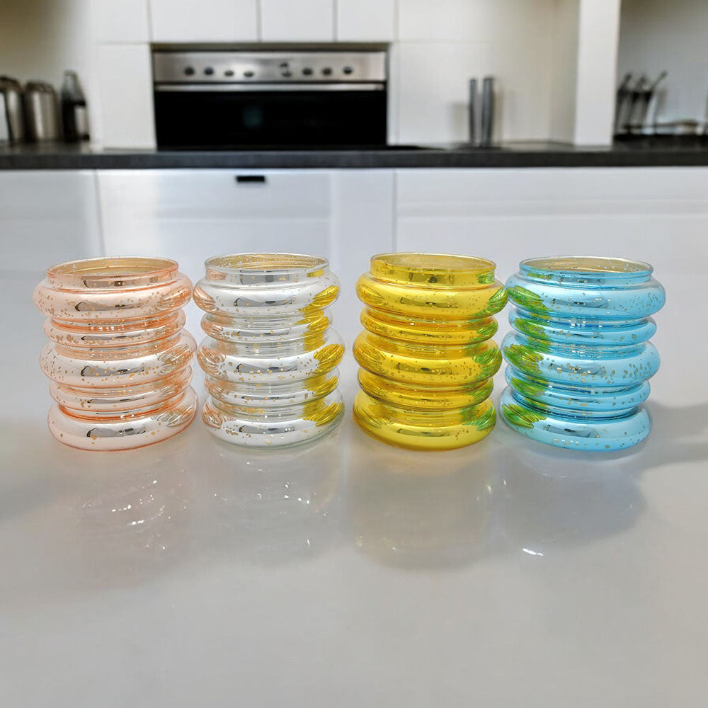 Mango Homes Round Fancy Mercury Tealight Glass Candle Holder(Multicolour)Perfect for Home Decor