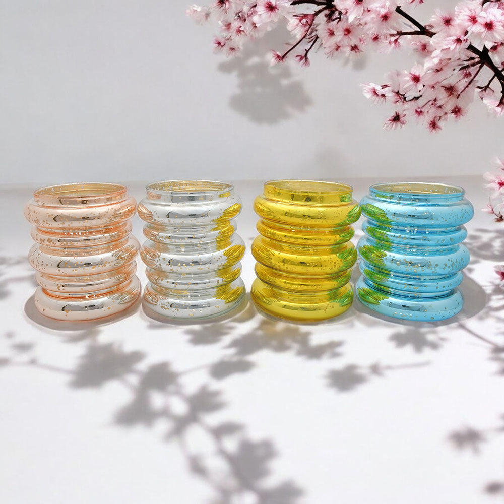 Mango Homes Round Fancy Mercury Tealight Glass Candle Holder(Multicolour)Perfect for Home Decor