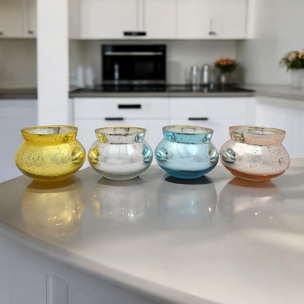 Mango Homes Newest Fancy Mercury Tealight Glass Candle Holder(Multicolour)Perfect for Home Decor