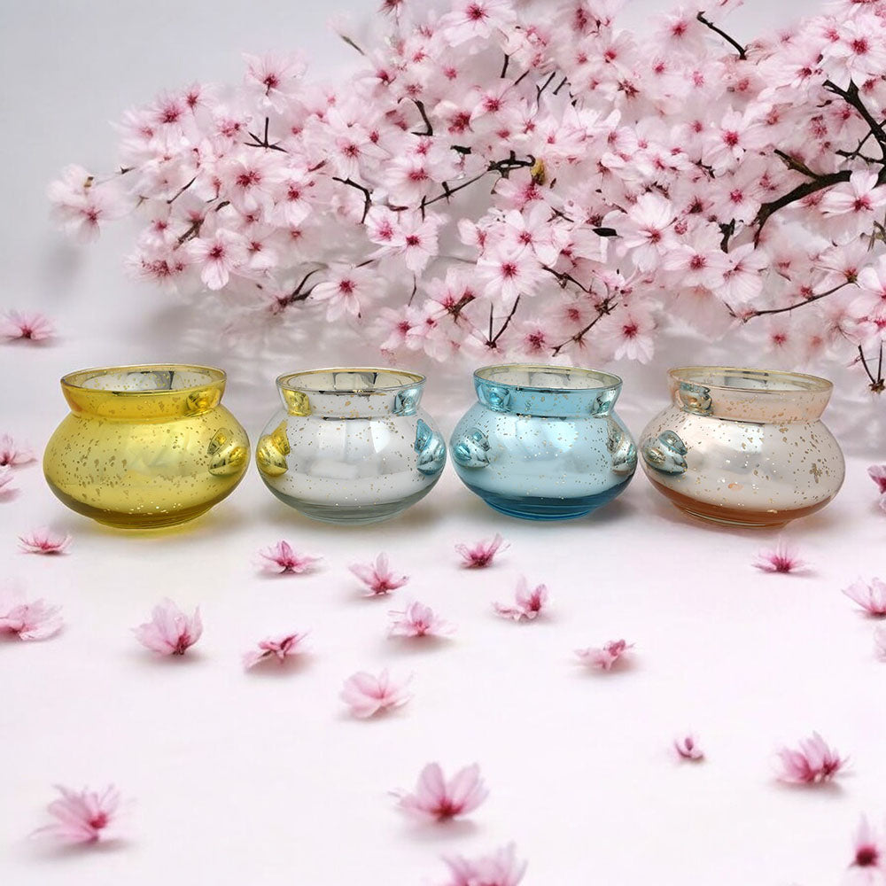 Mango Homes Newest Fancy Mercury Tealight Glass Candle Holder(Multicolour)Perfect for Home Decor