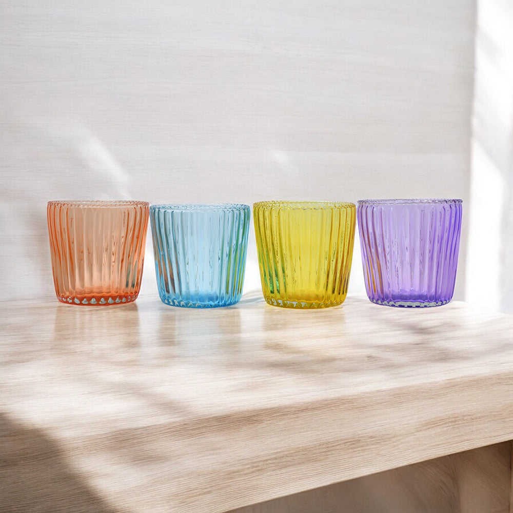 Mango Homes Fancy Design Plain Tealight Glass Candle Holder(Multicolour)Perfect for Home Decor