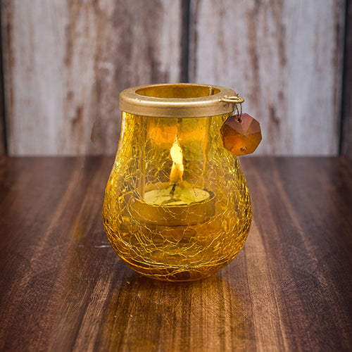 Mango Homes Crackle Glass Tea Light Holder (Red & Yellow)