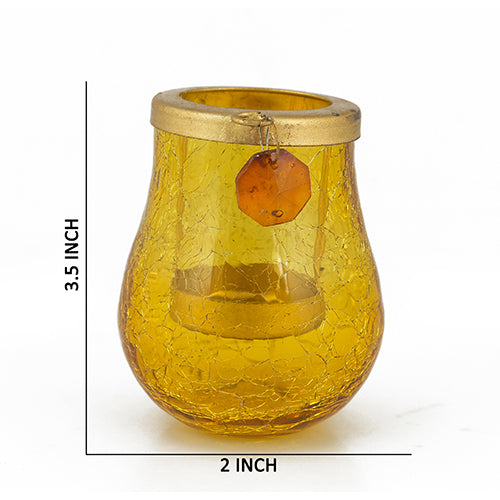Mango Homes Crackle Glass Tea Light Holder (Red & Yellow)