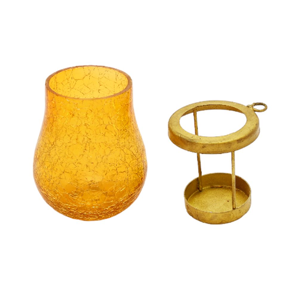 Mango Homes Crackle Glass Tea Light Holder (Red & Yellow)
