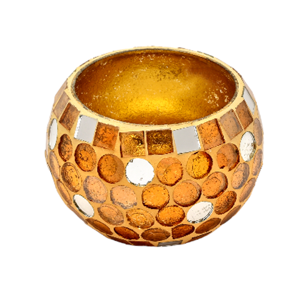 Mango Homes Mosiac glass Tea Light Holder (GOLDEN) ,Votive Tea Light Candle Holder For Home Decor