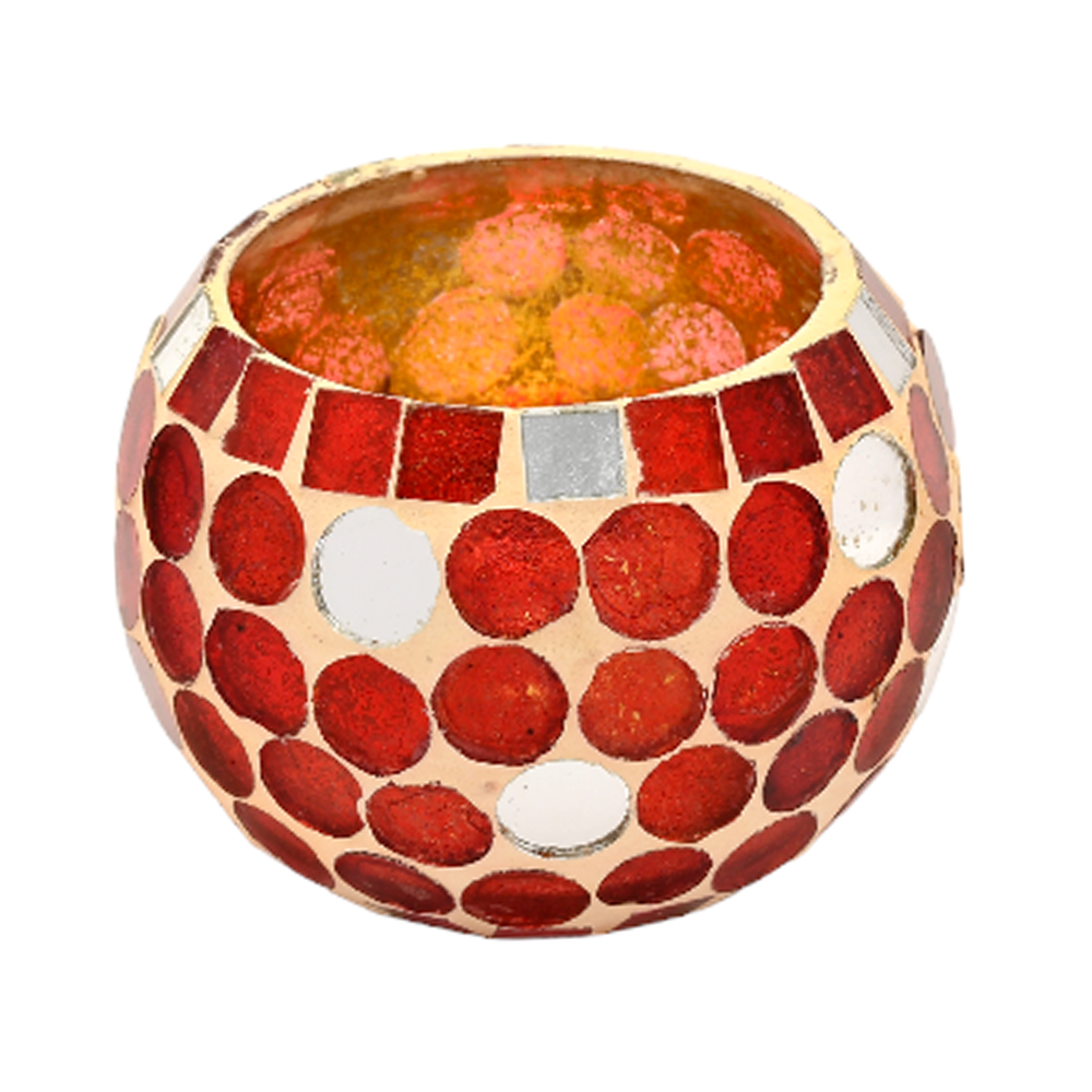 Mango Homes Mosiac glass Tea Light Holder (RED) ,Votive Tea Light Candle Holder For Home Decor