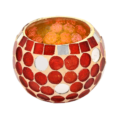 Mango Homes Mosiac glass Tea Light Holder (RED) ,Votive Tea Light Candle Holder For Home Decor