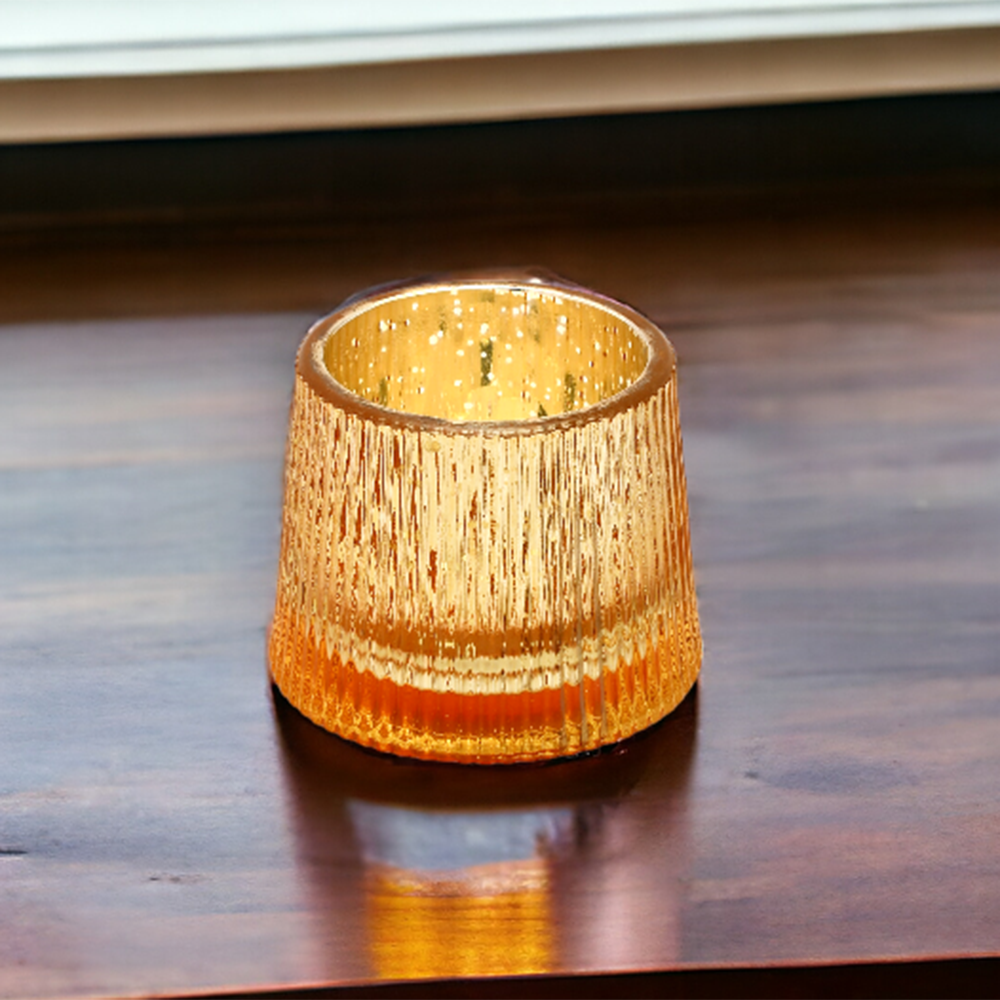 Mango Homes Glasseam Votive Tea Light Holder (Silver & Golden) Ribbed Votive Candle Holder