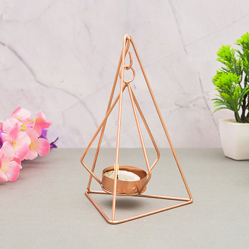 Mango Homes Metal Tea Light Candle Holder(Triangular &Hanging) for Home Decor,Festival Decorations,Gifting (Copper)