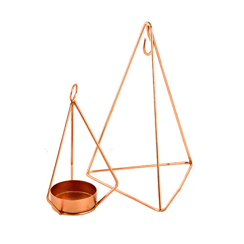 Mango Homes Metal Tea Light Candle Holder(Triangular &Hanging) for Home Decor,Festival Decorations,Gifting (Copper)