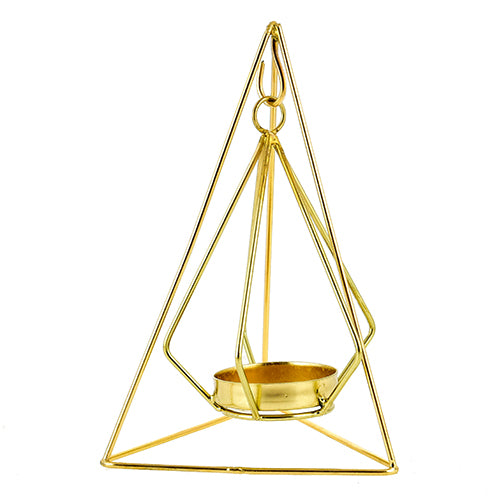 Mango Homes Metal Tea Light Candle Holder(Triangular &Hanging) for Home Decor,Festival Decorations,Gifting (Golden)