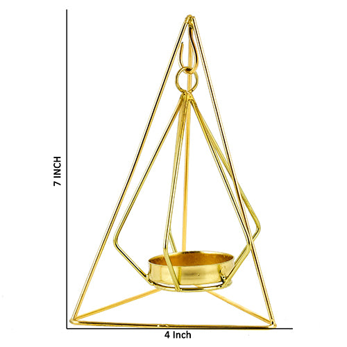 Mango Homes Metal Tea Light Candle Holder(Triangular &Hanging) for Home Decor,Festival Decorations,Gifting (Golden)