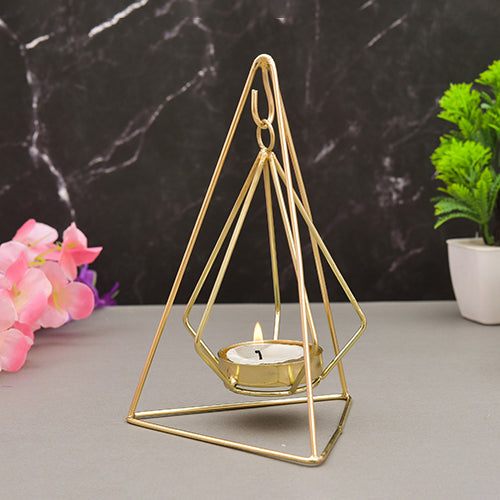 Mango Homes Metal Tea Light Candle Holder(Triangular &Hanging) for Home Decor,Festival Decorations,Gifting (Golden)