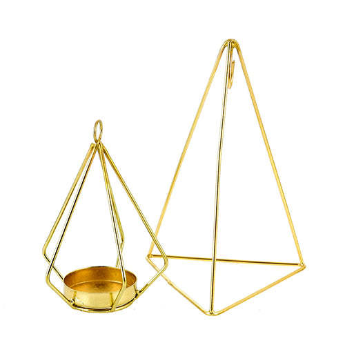 Mango Homes Metal Tea Light Candle Holder(Triangular &Hanging) for Home Decor,Festival Decorations,Gifting (Golden)