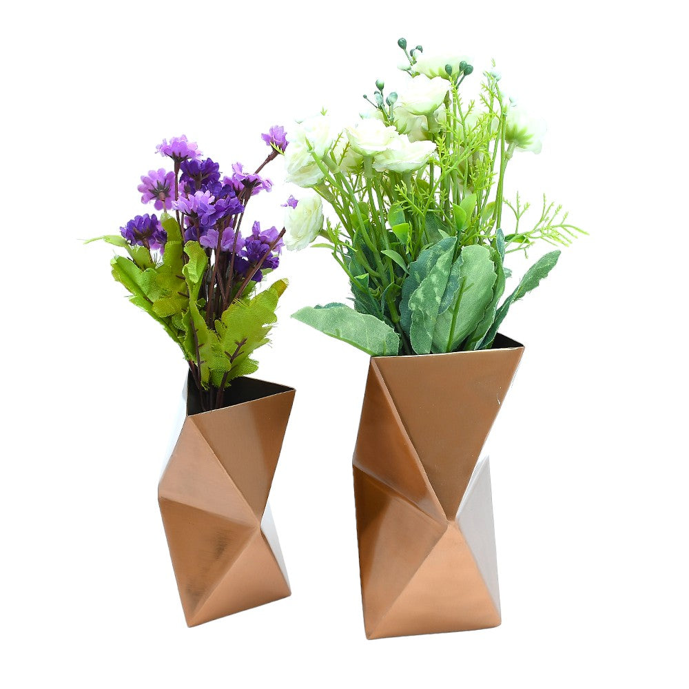 Mango Homes Flourishing Grace Handcrafted  Geometric Copper Floral Vases