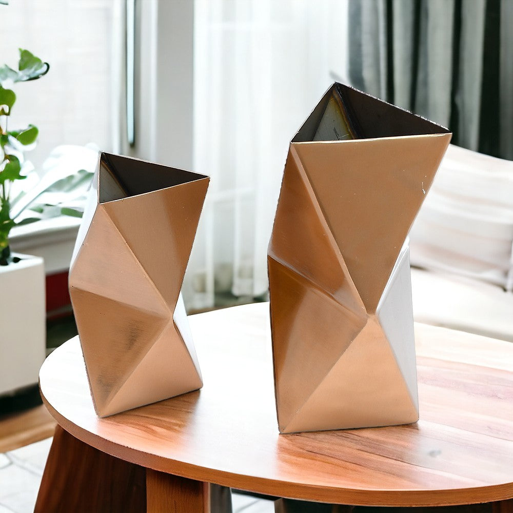 Mango Homes Flourishing Grace Handcrafted  Geometric Copper Floral Vases