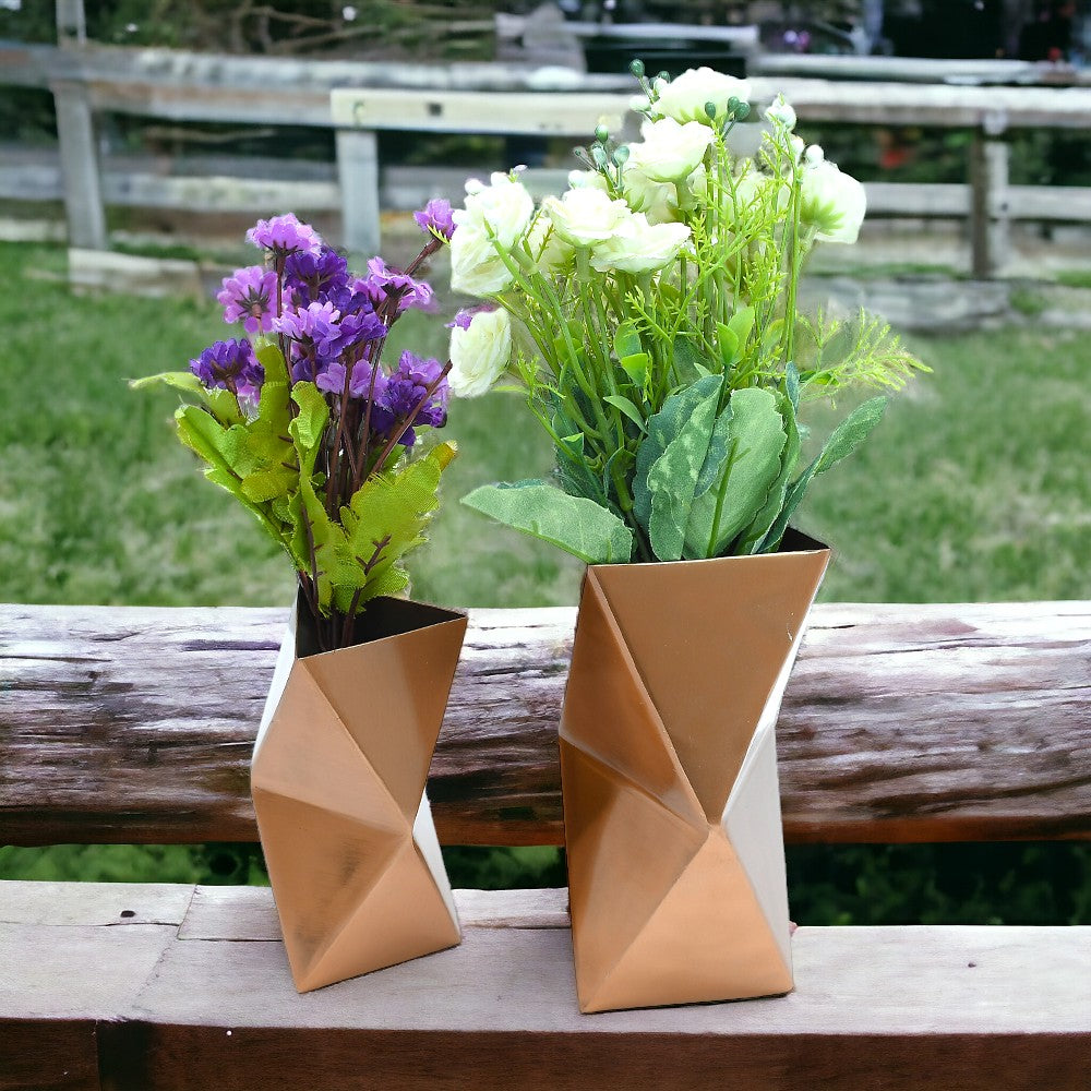 Mango Homes Flourishing Grace Handcrafted  Geometric Copper Floral Vases