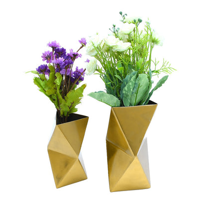 Mango Homes Flourishing Grace Handcrafted  Geometric Golden Floral Vases