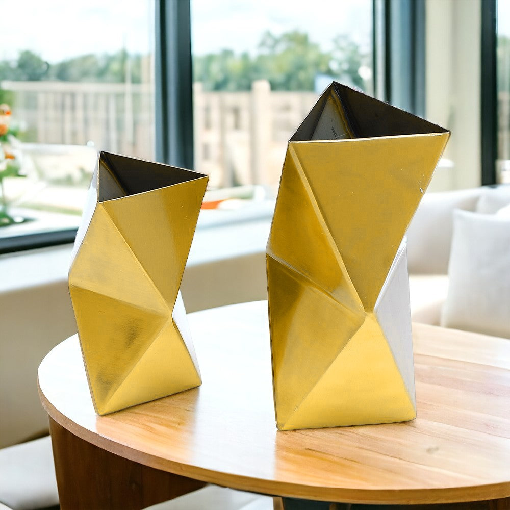 Mango Homes Flourishing Grace Handcrafted  Geometric Golden Floral Vases