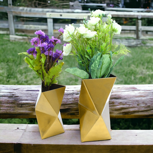 Mango Homes Flourishing Grace Handcrafted  Geometric Golden Floral Vases