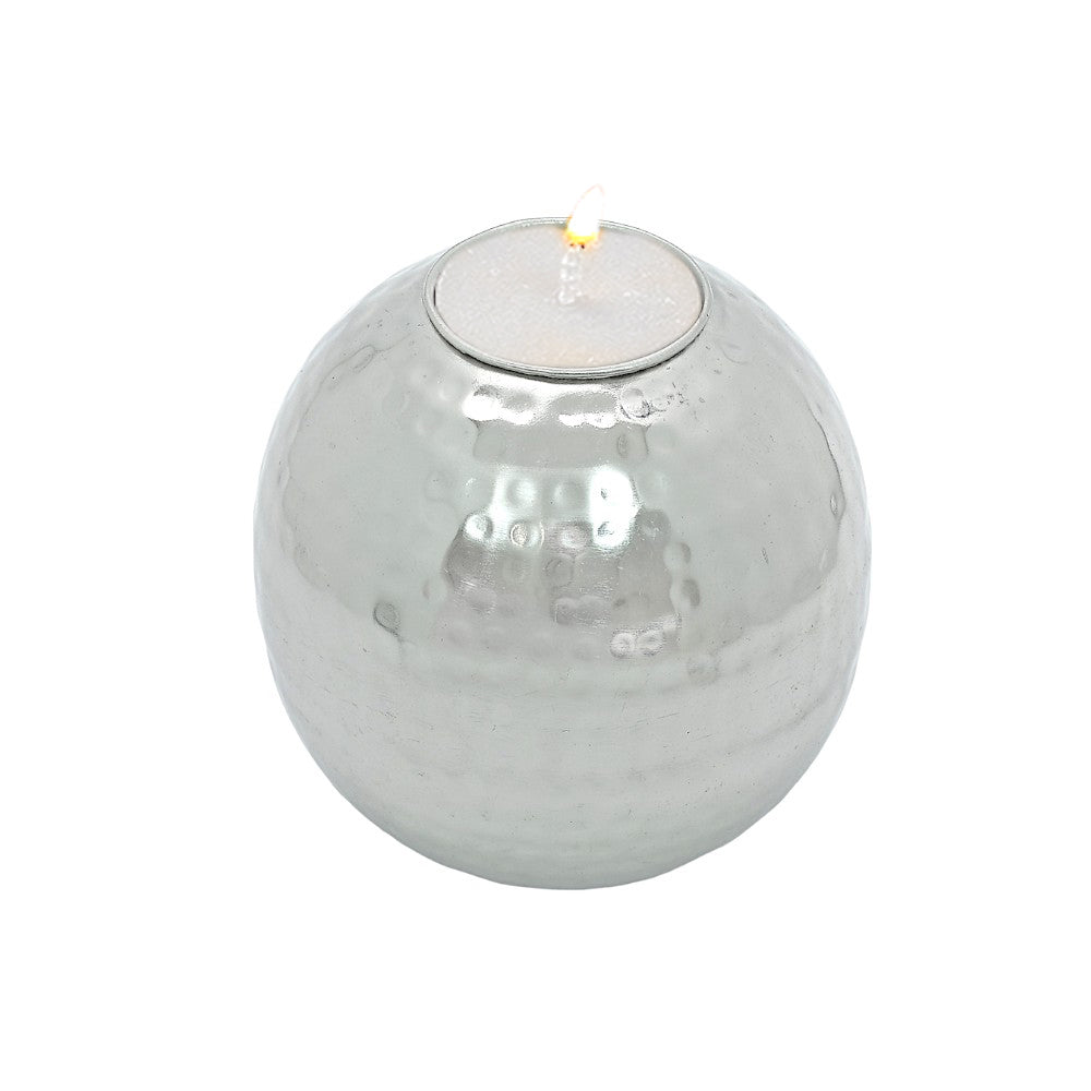 Mango Homes Artisan Crafted Petite Silver Hammered Metal Ball Tea Light Holder