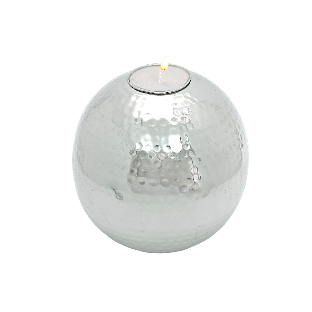 Mango Homes Artisan Crafted Silver Hammered Metal Ball Tea Light Holder