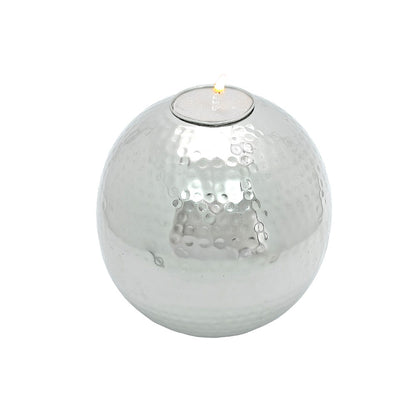 Mango Homes Artisan Crafted Silver Hammered Metal Ball Tea Light Holder