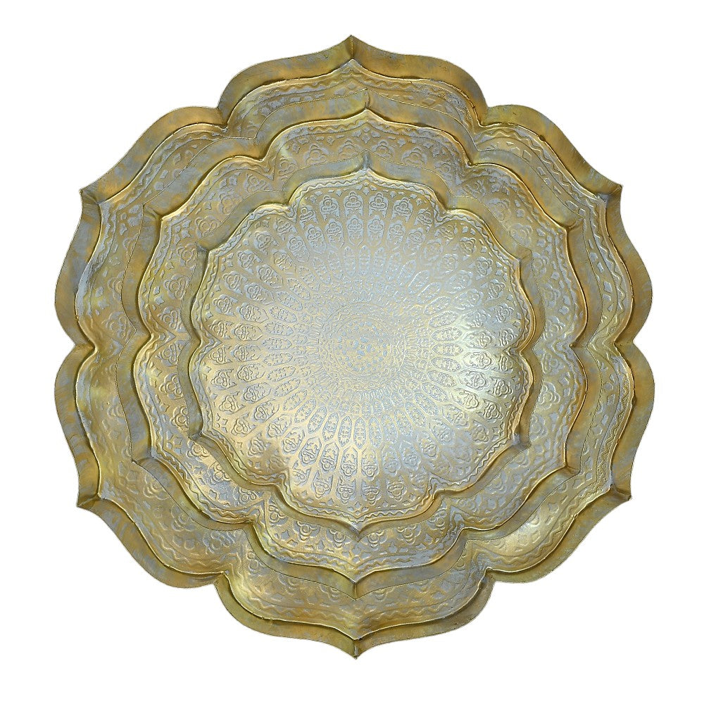 Mango Homes Lotus Urli White Trays Adorned with Intricate Gold Carving Design- Set of 3