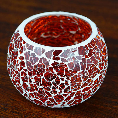 Mango Homes Glass Crackle Tea Light Holder (RED)