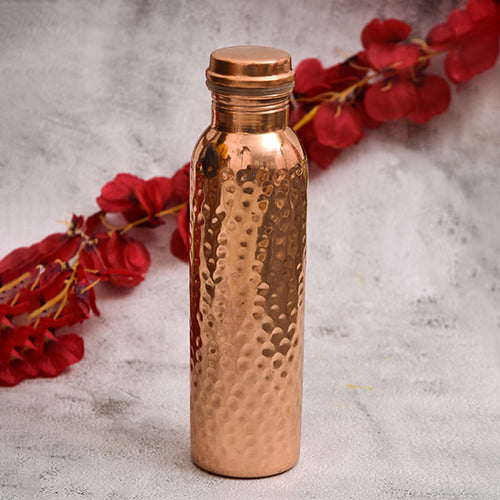 Pure Copper Water Bottle With Lacquer Hammered Design 1 litre(1000ml)