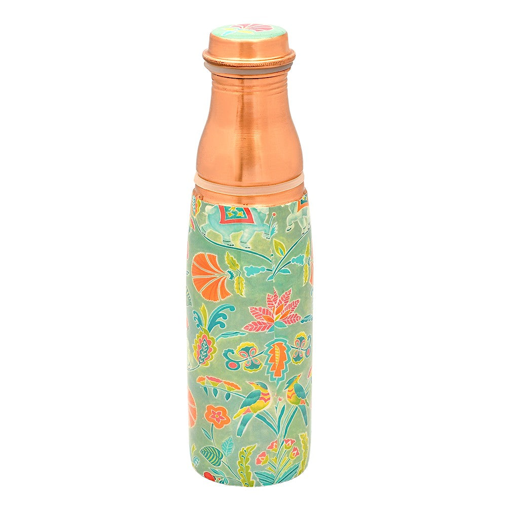 Mughal Printed Pure Copper Water Bottle With Tumbler