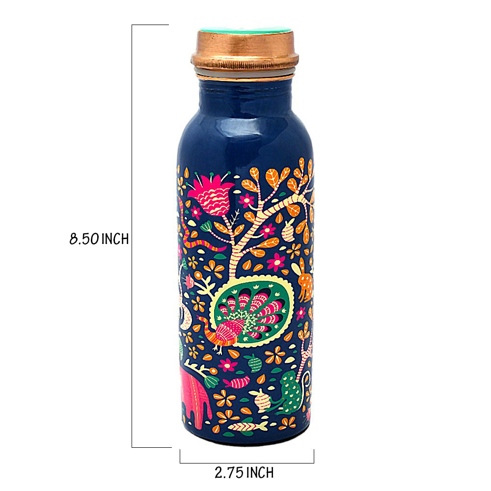 Pure Copper Water Bottle 750ml (Meena Printed )
