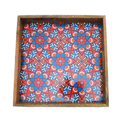 Mango Homes Mango Wood Square Tray Set of 5 PCS(Blue) Tea Tray