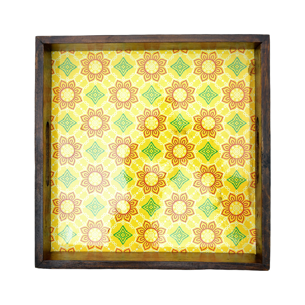 Mango Homes Mango Wood BP Square Tray Set of 5 PCS(Yellow)Tea Tray