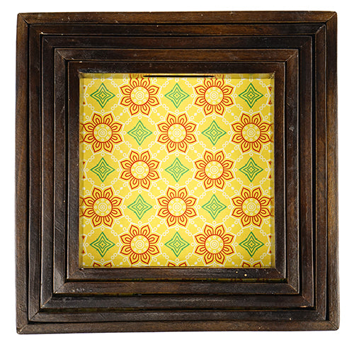 Mango Homes Mango Wood BP Square Tray Set of 5 PCS(Yellow)Tea Tray