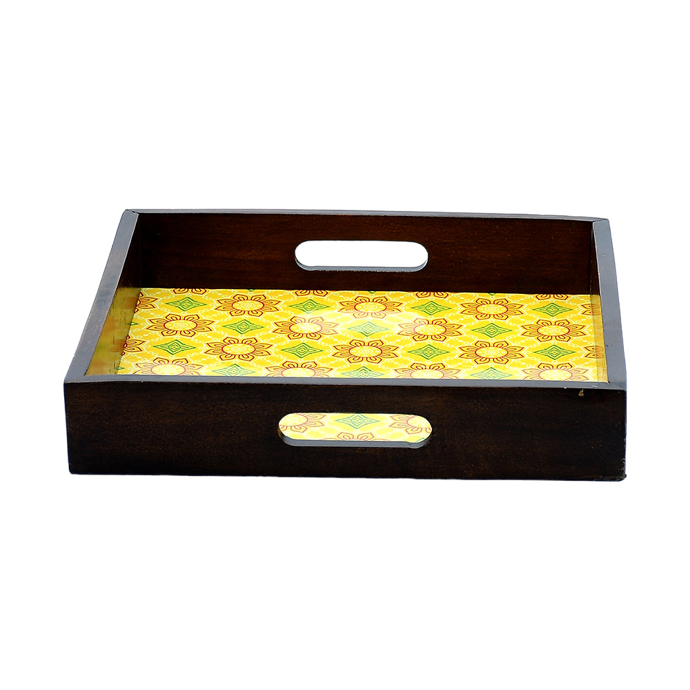 Mango Homes Mango Wood BP Square Tray Set of 5 PCS(Yellow)Tea Tray
