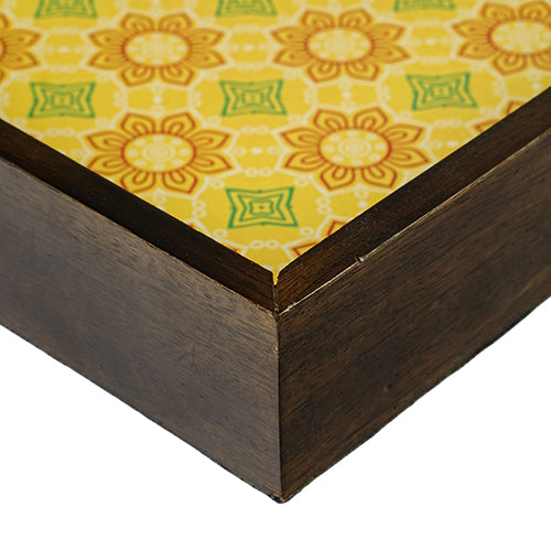 Mango Homes Mango Wood BP Square Tray Set of 5 PCS(Yellow)Tea Tray