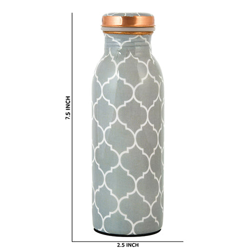 Pure Copper  Water Bottle 500ml (Grey Block Printed)