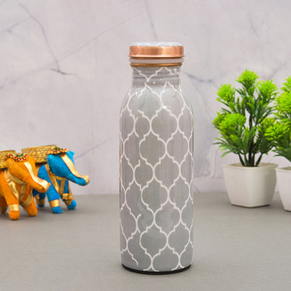 Pure Copper  Water Bottle 500ml (Grey Block Printed)