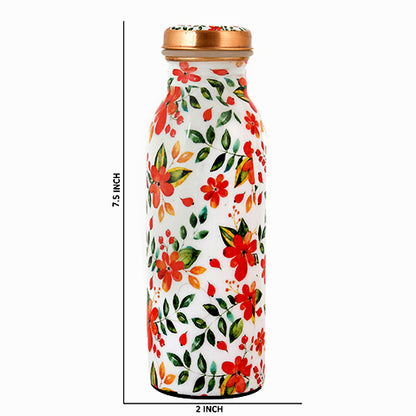 Pure Copper Water Bottle 500 ml ( White Floral Printed )