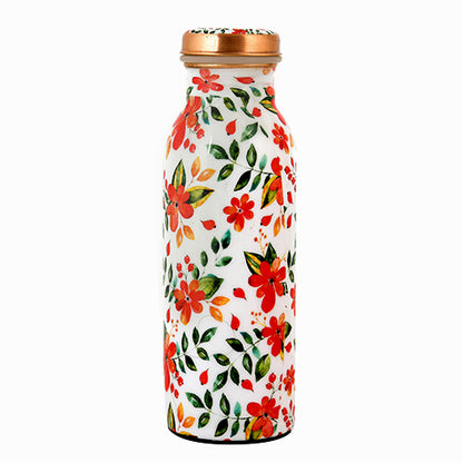 Pure Copper Water Bottle 500 ml ( White Floral Printed )