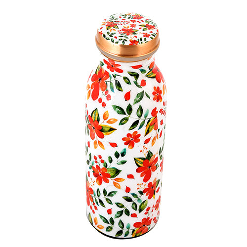 Pure Copper Water Bottle 500 ml ( White Floral Printed )