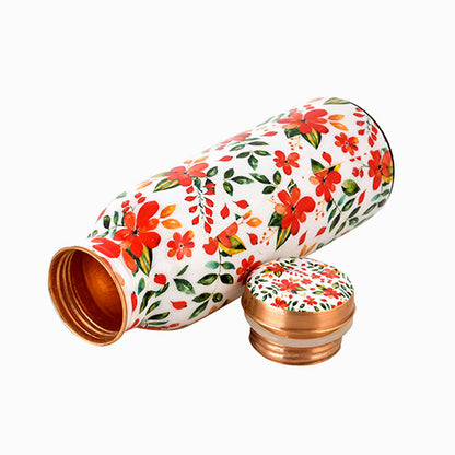 Pure Copper Water Bottle 500 ml ( White Floral Printed )