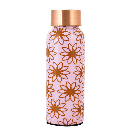 Pure Copper  Water Bottle 500 ml ( Pink Floral Printed)